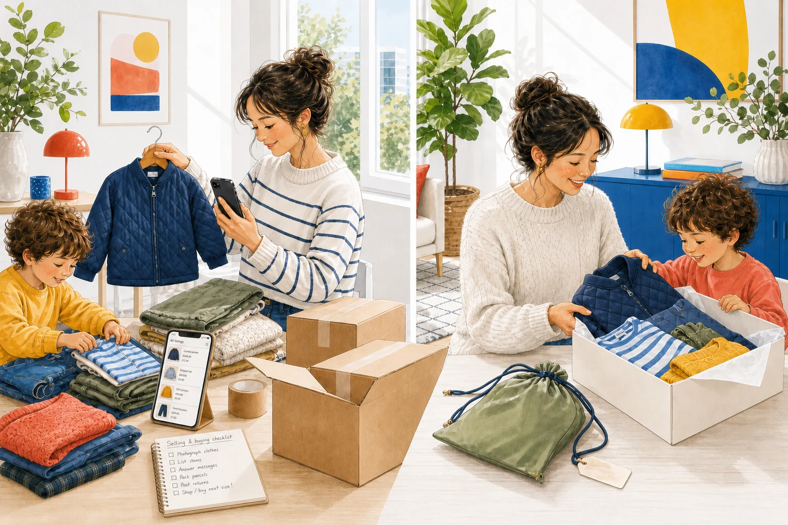 A calm visual comparison between managing resale tasks and the Loopette return process