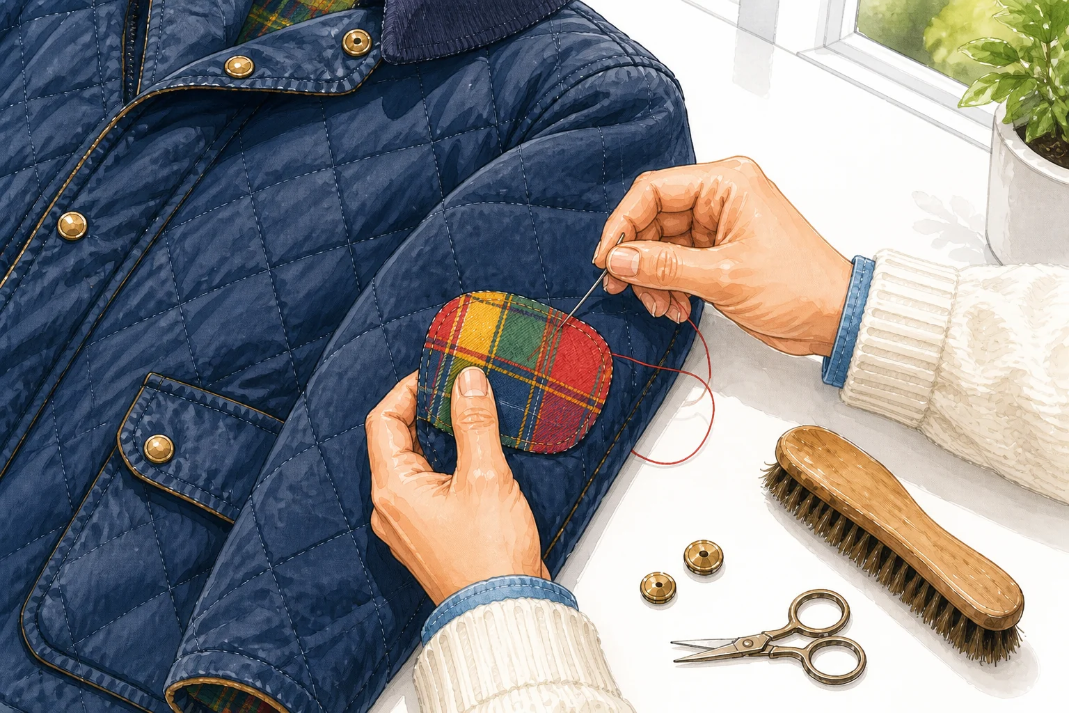 A Loopette garment being carefully repaired in a modern workshop
